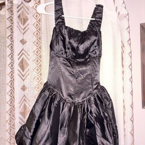 Fashion Nova Black Satin Ruched Strap Cocktail Dress